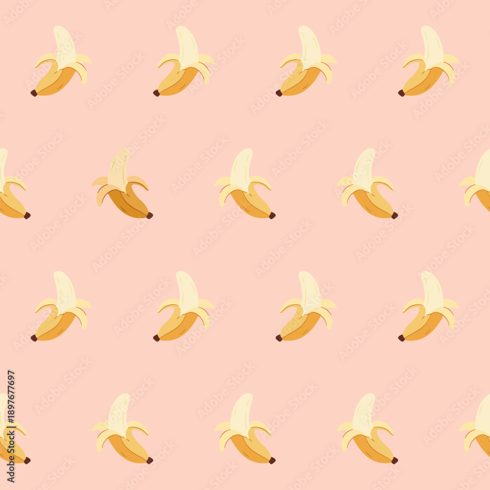 Fototapeta premium Wzór bezszwowy z bananami na jasnym tle. Tło z owocami tropikalnymi. Ilustracja wektorowa.