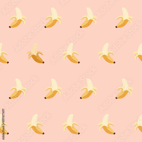 Wzór bezszwowy z bananami na jasnym tle. Tło z owocami tropikalnymi. Ilustracja wektorowa.