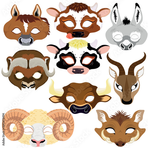 Photography Animal Paper Mask Set for Kids Party - Farm and Wild Animals Collection