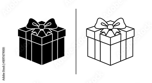 Elegant Gift Box Icon Set. Isometric Black and Outline Vector for Celebrations and Presents.