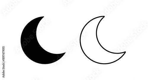 Simple Crescent Moon Vector Icon. Flat Black and Outline Style for Night and Celestial Concepts.