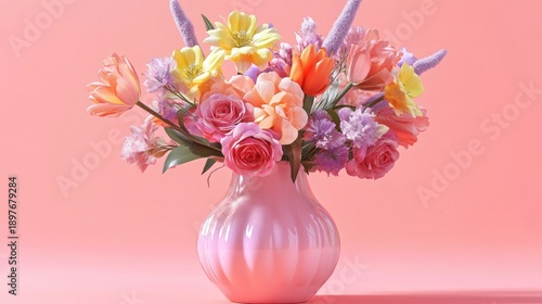 Wallpaper Mural Vibrant spring bouquet in a pastel pink vase Torontodigital.ca