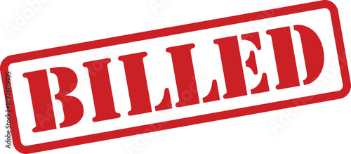 A clear red rubber stamp effect prominently features the word BILLED diagonally on a bright white surface