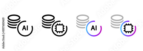artificial intelligence finance and digital money icon stack of coins and chip vector illustration for AI automated trading fintech