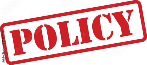 Policy red rubber stamp on a clear white background indicating an official guideline or rule