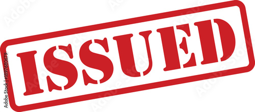 Red rectangular rubber stamp displaying the word ISSUED in capital letters across a white surface
