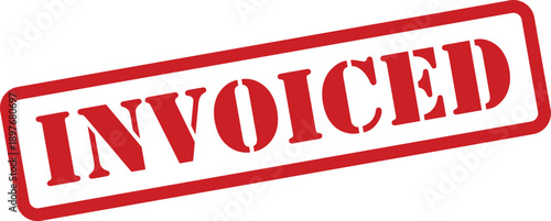 Red rectangular rubber stamp prominently featuring the word INVOICED on a clean white background