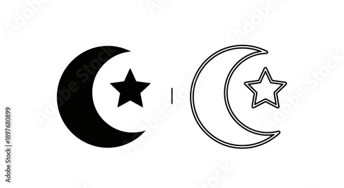 Minimalist Islamic Crescent Moon Star Icon Vector Symbol for Ramadan Eid Muslim Celebration