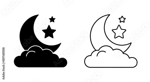 Crescent Moon Stars Cloud Icon for Night Sky Weather Sleep Dream Vector Graphic