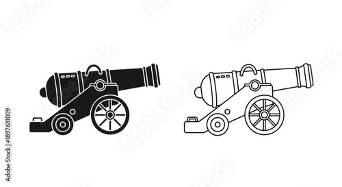 Antique Cannon Weapon Icon for Historical Military Warfare Battle Vector Graphic