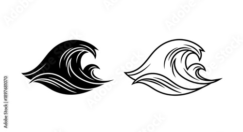 Powerful Ocean Wave Icon Vector Silhouette for Surfing Beach Nautical Concept Design Element