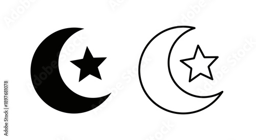 Islamic Symbol Crescent Moon Star Icon Vector for Muslim Religion Ramadan Eid Celebration