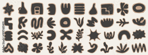 Abstract collection of organic and geometric cutout shapes .