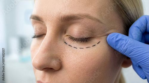 Plastic Surgery Concept Doctor Drawing Marks on Female Face