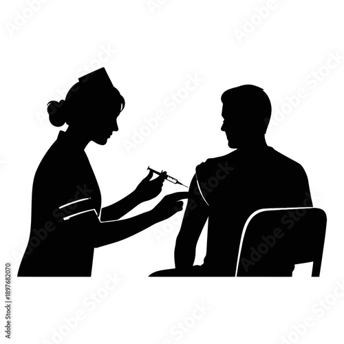 Nurse administering vaccination to a patient in a medical setting.