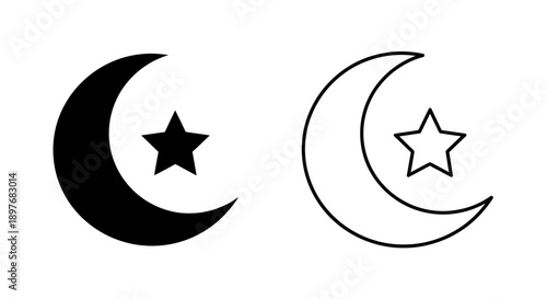 Islamic Crescent Moon and Star Vector Symbol for Religion and Ramadan Design Element