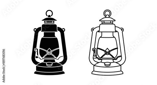 Vintage Kerosene Oil Lamp Vector Icon Set for Camping and Emergency Lighting Design
