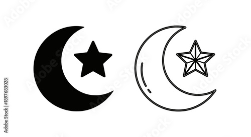 Islamic Crescent Moon and Detailed Star Vector Symbol for Religious Holiday Design
