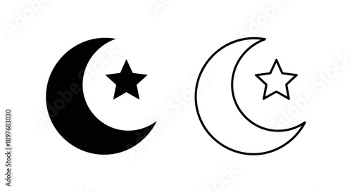 Minimal Crescent Moon and Star Vector Icon Symbol for Islamic and Spiritual Design