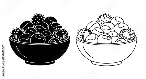 Rustic Bowl of Chestnuts Vector Icon for Autumn Harvest and Seasonal Food Design Element