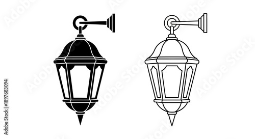 Ornate Traditional Hanging Lantern Icon Vector, Arabic Decorative Light Symbol