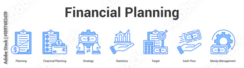 Financial Planning web banner icon set vector illustration concept for business with icon of Budget, Revenue, Expense, Income, Accounti.