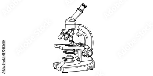 Microscope Line Art Vector Illustration
