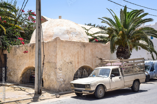 The Dome of the Mujahideen, a historic religious building with three tombs, Houmt Souk on the island of Djerba, Tunisia.