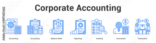Corporate Accounting web banner icon set vector illustration concept for business with icon of Accounting, Accounting, Balance Sheet, Reporting, Auditi.