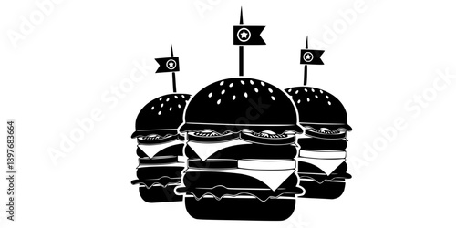 Mini Slider Burgers Icon Black and White Vector
