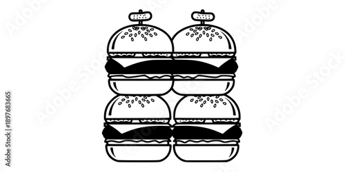 Mini Slider Burgers Icon Black and White Vector
