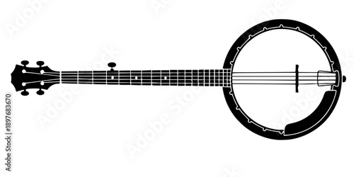 Banjo Silhouette Clean Minimal Flat Vector Black
