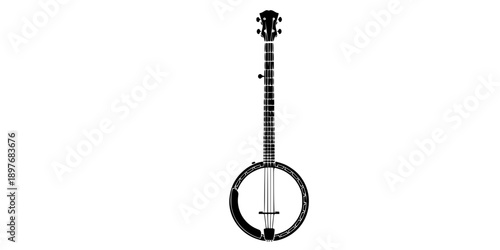 Banjo Silhouette Clean Minimal Flat Vector Black
