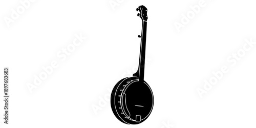 Banjo Silhouette Clean Minimal Flat Vector Black

