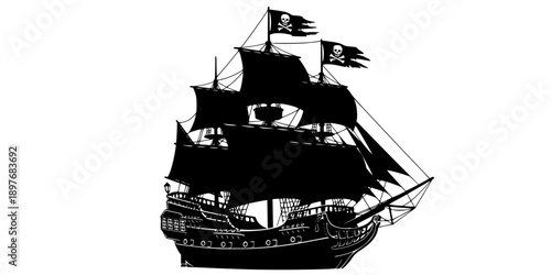 pirate ship design silhouette vector illustration
