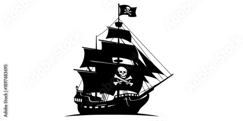 pirate ship design silhouette vector illustration
