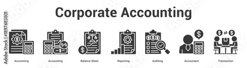 Corporate Accounting web banner icon set vector illustration concept for business with icon of Accounting, Accounting, Balance Sheet, Reporting, Auditi.