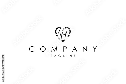 Heartbeat logo with love heart symbol icon in line art design style