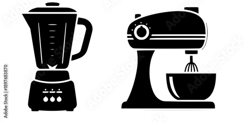 Kitchen Blender and Food Mixer Silhouette Vector Icon Set
