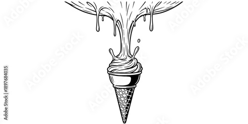 Surreal Anti Gravity Ice Cream Cone Flowing Upwards
