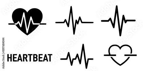Heartbeat Pulse and ECG Rhythm Line Vector Icon Set
