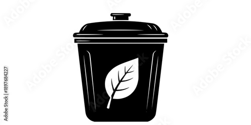 Compost Bin with Leaf Symbol Silhouette
