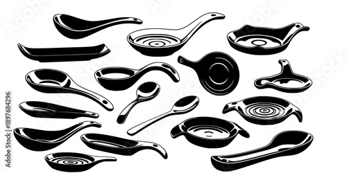 Ceramic Spoon Rest Silhouette Vector Illustration
