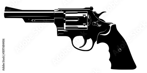 Revolver Pistol Silhouette Vector Black and White
