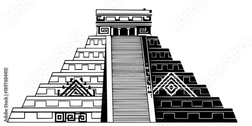 A Mayan Pyramid Like Chichen Itza Clean Vector Silhouette
