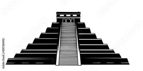 A Mayan Pyramid Like Chichen Itza Clean Vector Silhouette
