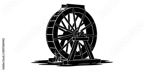 Water Wheel Silhouette Vector Illustration
