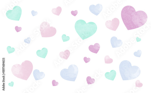 水彩風ハートの青色背景イラスト