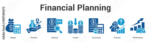 Financial Planning web banner icon set vector illustration concept for business with icon of Budget, Revenue, Expense, Income, Accounti.
