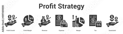 Profit Strategy web banner icon set vector illustration concept for business with icon of Profit Growth, Profit Margin, Revenue, Expense, Marg.